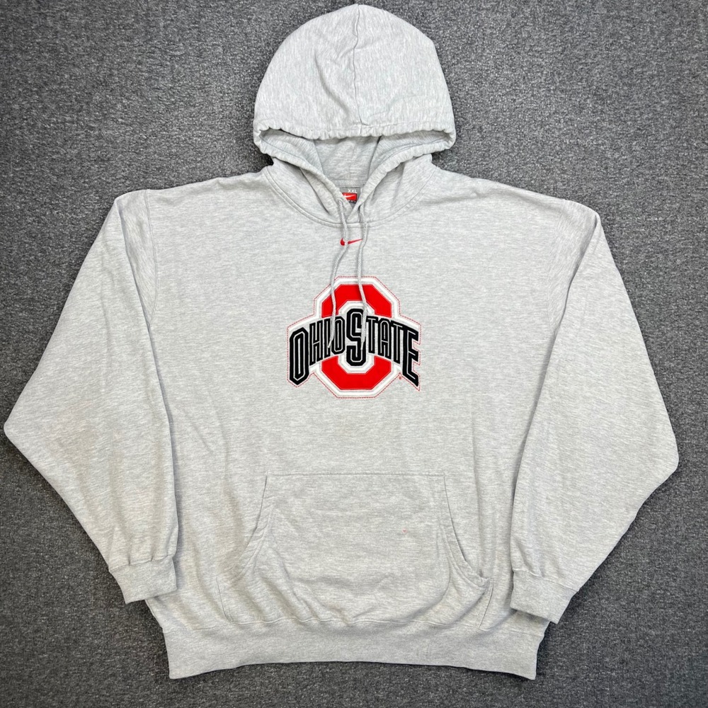 Nike Hoodie Mens 2XL Gray Ohio State Buckeyes Embroidered Center Swoosh Athletic